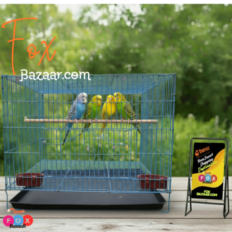 Code- 6058 – Premium Durable Square Shape Bird Colorful Metal Wire Bird Cage Free Clay Pot & Special Gift Offer