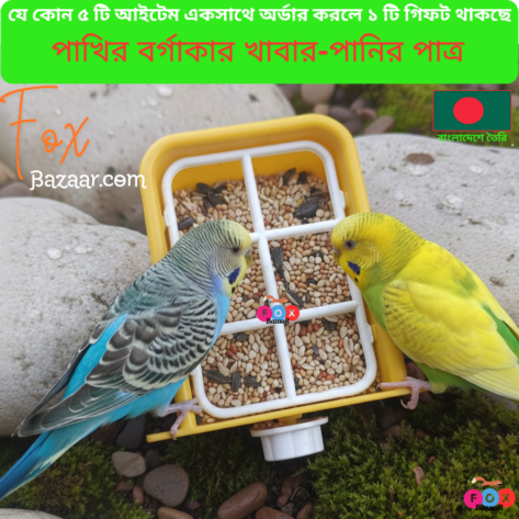 Square Bird Food & Water Bowl with Grille Design | Cage Mountable Feeder Dish
