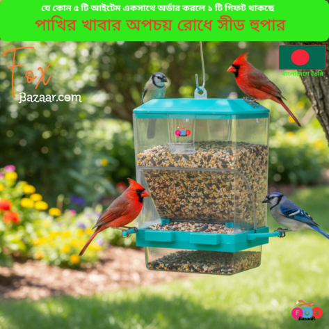 Code- 6024 Automatic Bird Seed Hopper Feeder | Waste-Preventing Cage Mountable Seed Dispenser
