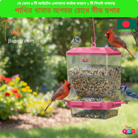 Code- 6024 Automatic Bird Seed Hopper Feeder | Waste-Preventing Cage Mountable Seed Dispenser
