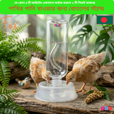 Code- 6030 4 Bird Water Bottle Stand | Automatic Water Feeder Base | External Cage Mountable