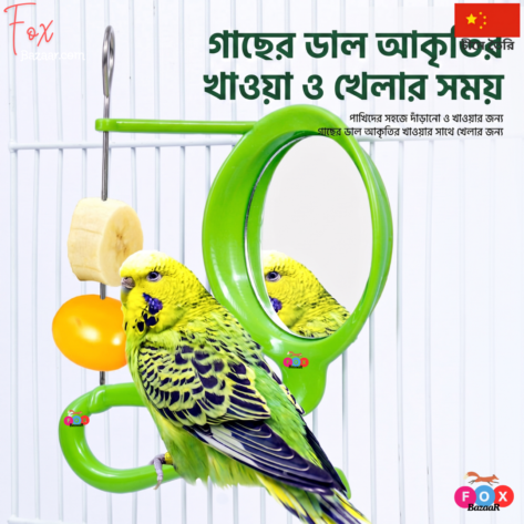 Bird 3-in-1 Feeder Stand with Mirror - Fruit & Vegetable Holder, Cuttlefish Bone Bracket, and Hanging Fork for Parrots, Budgies, & Lovebirds | bird cage,bird accessories,bird,bird food,birds accessories,bird toy,bird nest,birds,bird feeder, bi