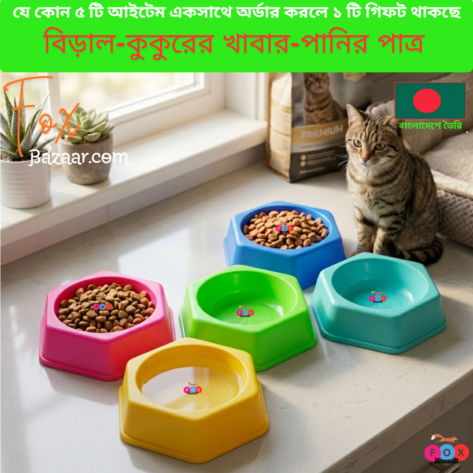 Cat & Dog Food & Water Bowl | 6-Inch Durable Plastic Pet Dish