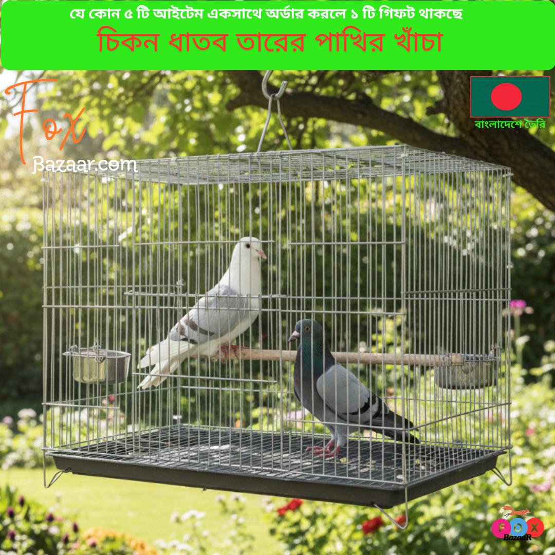Code- 6045 চিকন ধাতব তারের পাখির খাঁচা | Thin Metal Wire Bird Cage (10x12, 18x12, 20x16, 24x18 Inch, Silver)