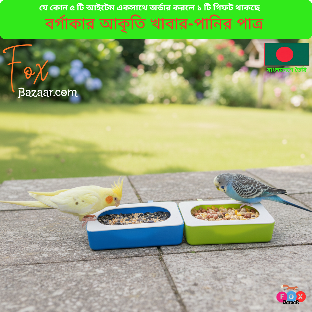 Code- 6013 Square Bird Food & Water Bowl | 6-Inch Feeder | For Bird Cages | Durable Plastic | Fox Bazaar