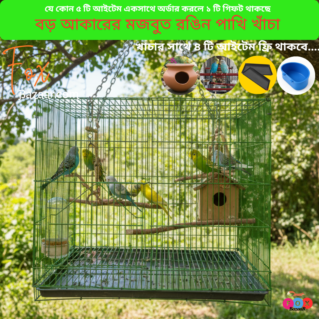24 x 24 Inches Square Shape Bird Color Full metal wire cage for Foldable Pet Carrier/House | Fox Bazaar for Budgerigar, Lovebirds, Finches, Parrots, Hamster, Cockatiel, Chicken, Duck, Quail, Rabbit , Cat, Dog , Dove