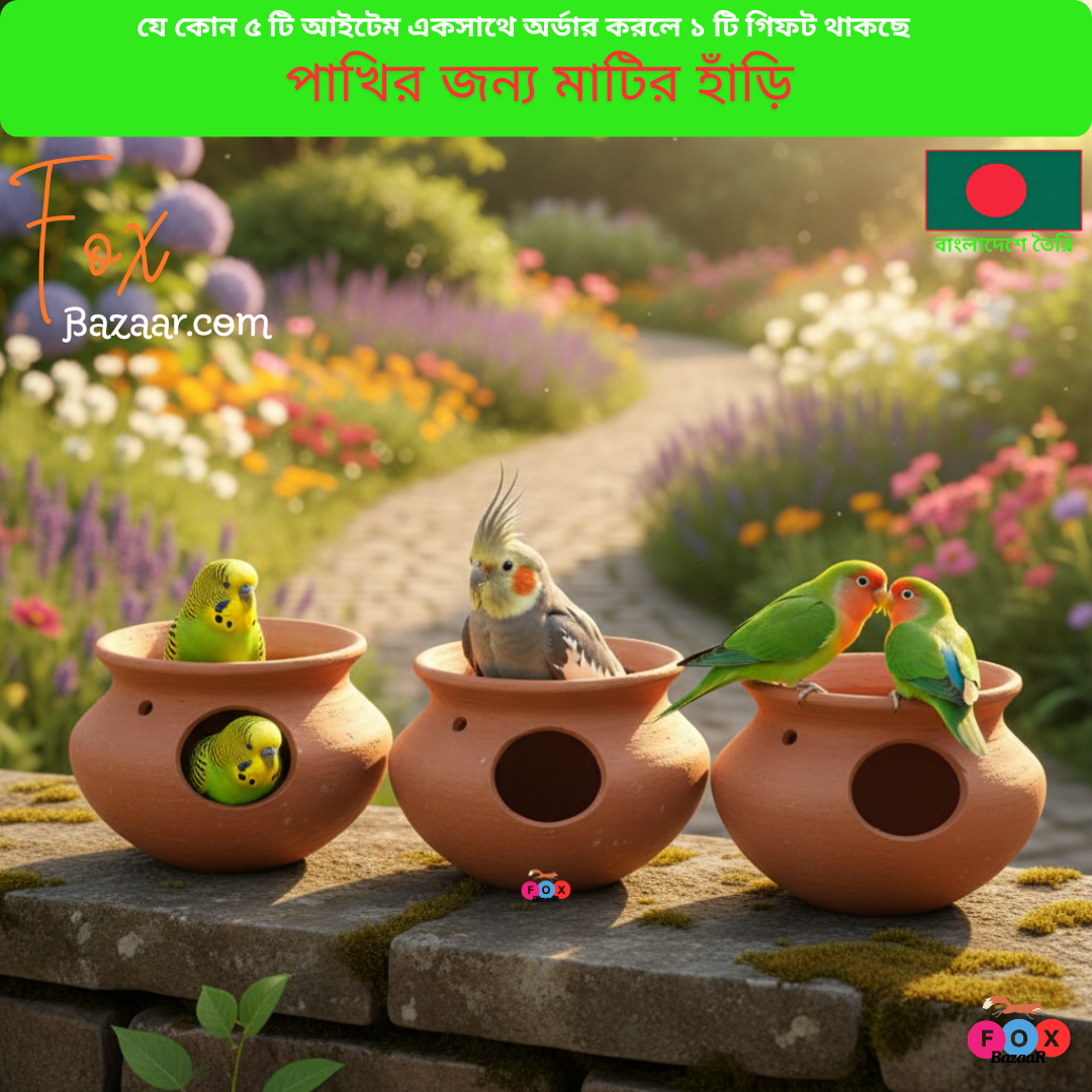 Code- 6087 পাখির জন্য মাটির হাঁড়ি ও প্রাকৃতিক ব্রিডিং নেস্ট পট | Clay Pot Nest for Birds & Earthen Breeding Hali