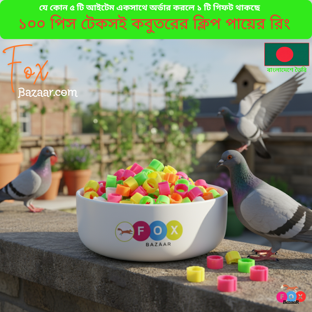 Code- 6074 ৫০ পিস টেকসই কবুতরের ক্লিপ পায়ের রিং ও বার্ড লেগ ব্যান্ড | 50 Pcs Durable Pigeon Clip Foot Rings & Bird Leg Bands